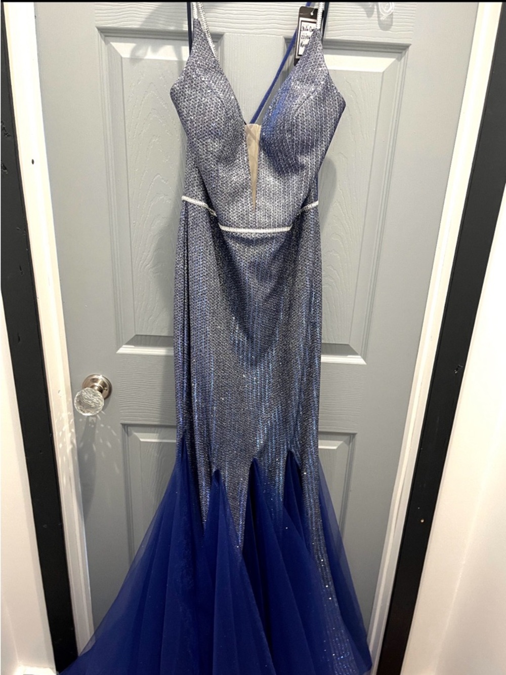 Blue Sparkle Mermaid Prom Dress with Tulle Skirt